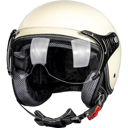 Yesmotor 34 Motorcycle Helmets Retro Open Face Scooters Helmet with Clear Visor for Men and Women DOT ApprovedWhiteXL - Image 1