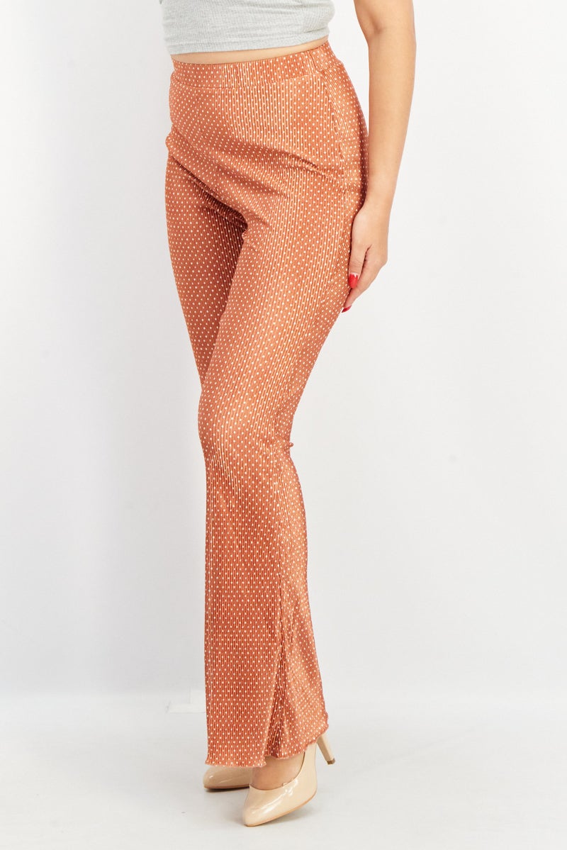 Asos Design Women Flare Textured Pants, Rust  - Image 3