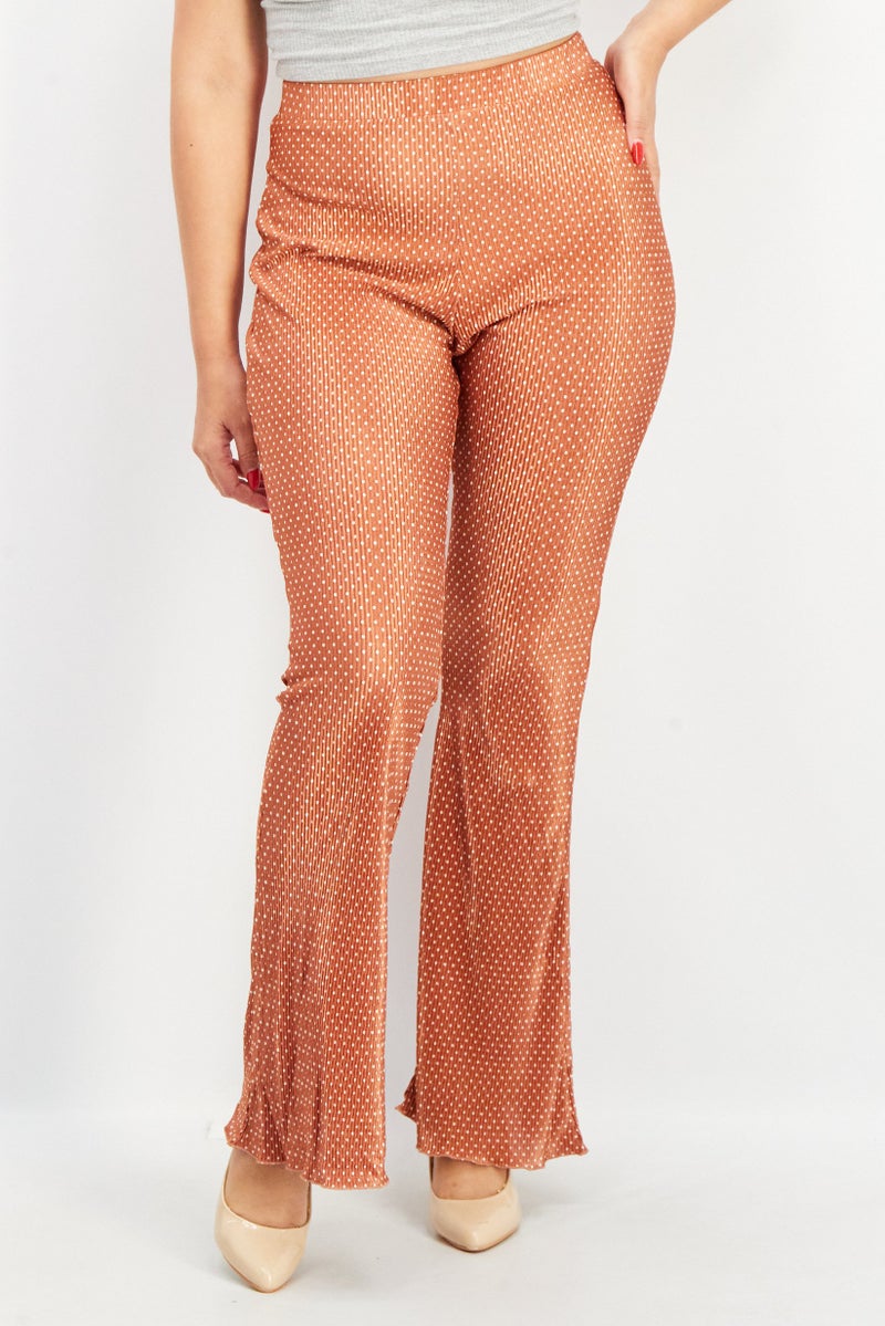 Asos Design Women Flare Textured Pants, Rust  - Image 1