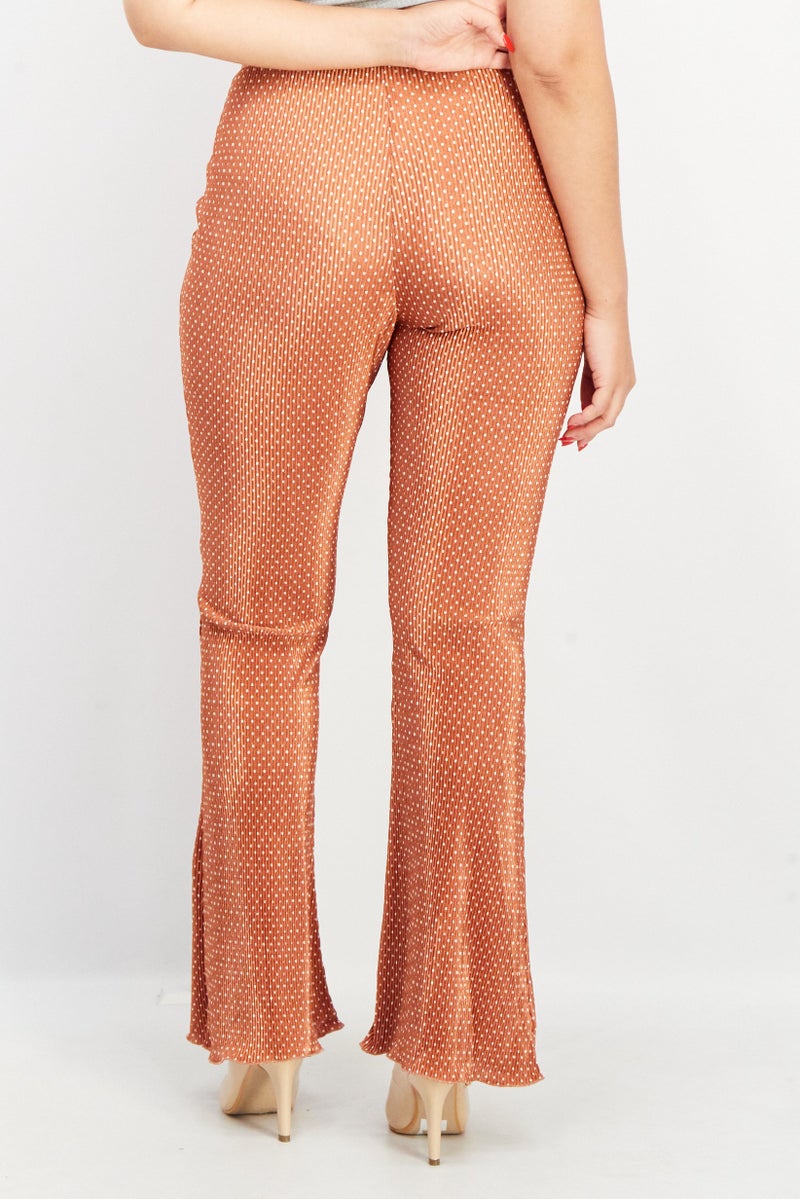 Asos Design Women Flare Textured Pants, Rust  - Image 2