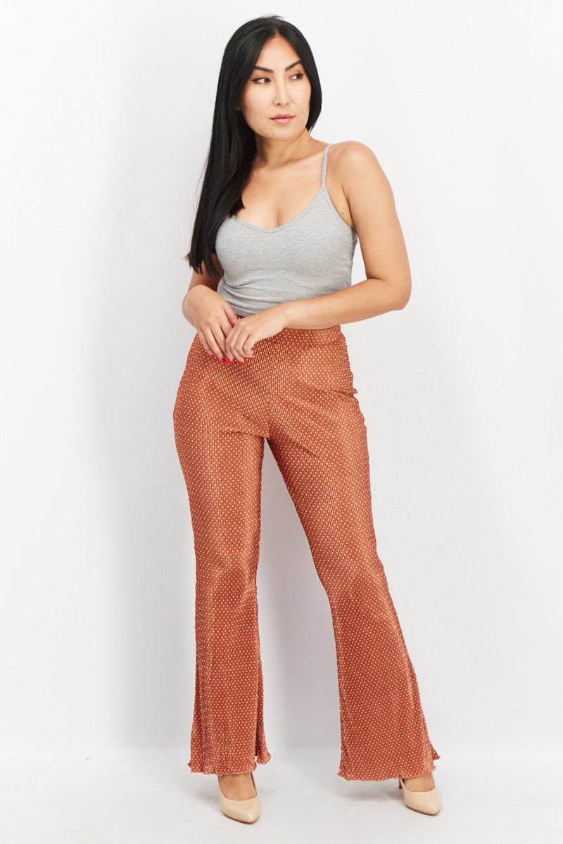 Asos Design Women Flare Textured Pants, Rust - Image 4