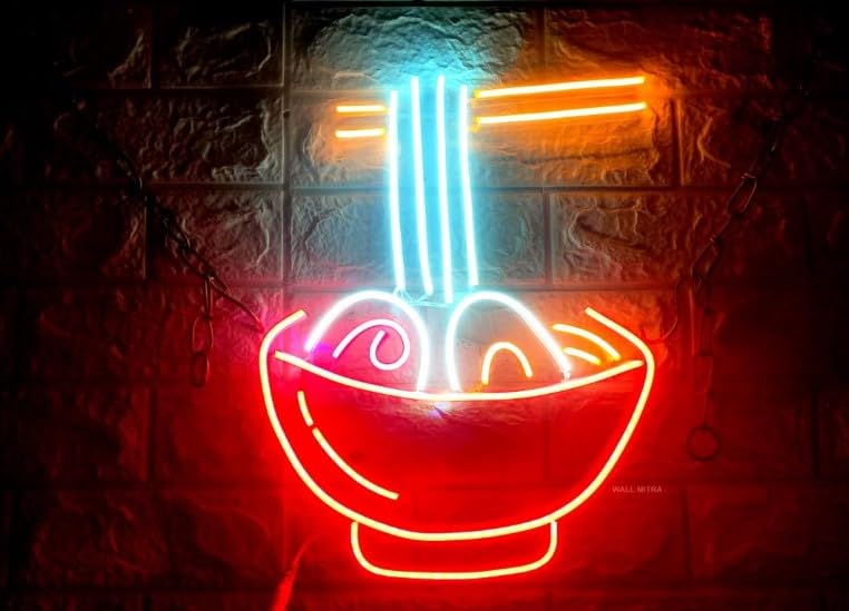 Wall Mitra Ramen Neon Sign Ramen Noodle Led Neon Lights for Wall Decor Neon Cool Neon Lights for Restaurant Ramen Shop Window18x10 RedWhiteYellowPink - Image 3