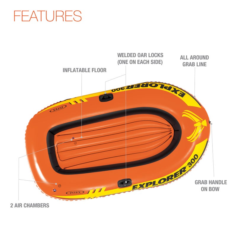 INTEX 58332EP Explorer 300 Inflatable Boat Set: Includes Deluxe Boat Oars and Mini Hand Pump â€“ Dual Air Chambers â€“ Grab Rope â€“ 3-Person â€“ 410lb Weight Capacity - Image 4