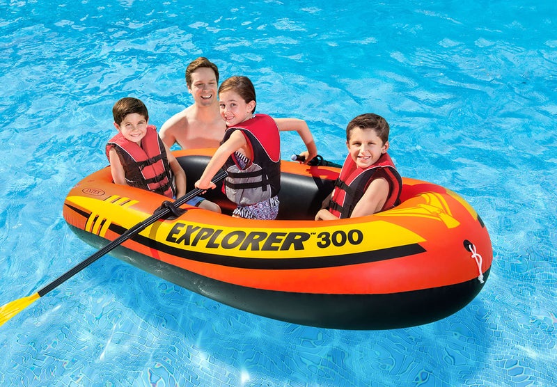 INTEX 58332EP Explorer 300 Inflatable Boat Set: Includes Deluxe Boat Oars and Mini Hand Pump â€“ Dual Air Chambers â€“ Grab Rope â€“ 3-Person â€“ 410lb Weight Capacity - Image 5