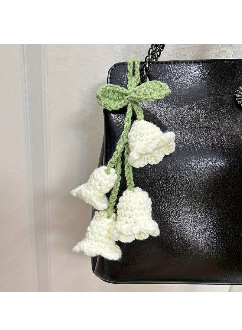 1pc Exquisite Crochet Lily of the Valley Flower Pendant - Handwoven Delicate Ornament for DIY Car Interior Decoration, Unique Gift for Women - Image 1