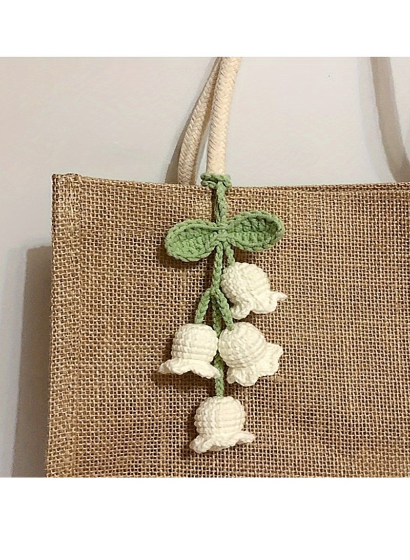 1pc Exquisite Crochet Lily of the Valley Flower Pendant - Handwoven Delicate Ornament for DIY Car Interior Decoration, Unique Gift for Women - Image 2
