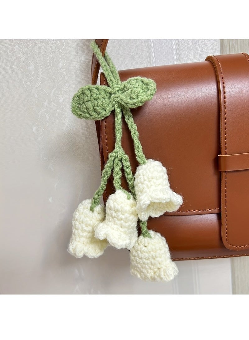 1pc Exquisite Crochet Lily of the Valley Flower Pendant - Handwoven Delicate Ornament for DIY Car Interior Decoration, Unique Gift for Women - Image 3