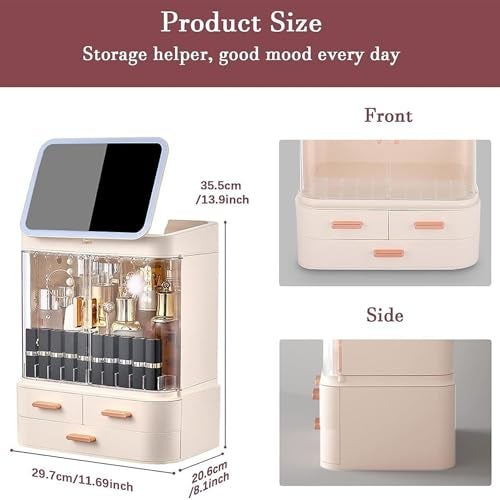 SIBY Acrylic Makeup Organizer with Mirror | Large Capacity Dust and Waterproof Cosmetic Organizer with Drawers for Cosmetic Display | Cosmetic Storage for Bathroom, Dresser, Vanity(Cream) - Image 5