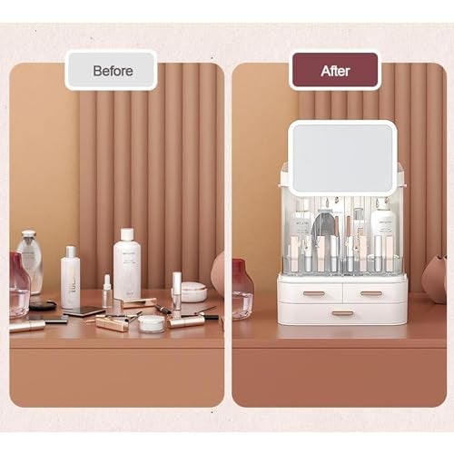 SIBY Acrylic Makeup Organizer with Mirror | Large Capacity Dust and Waterproof Cosmetic Organizer with Drawers for Cosmetic Display | Cosmetic Storage for Bathroom, Dresser, Vanity(Cream) - Image 4