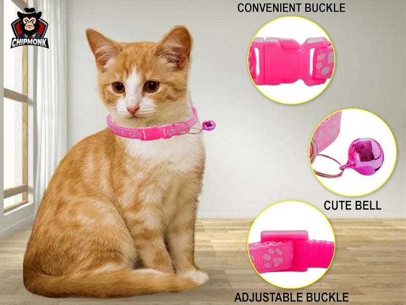 CHIPMONK Paw Cat Collar with Bell,Kitten and Small Dogs Soft Adjustable Collar,Safe,Breakaway for Cats and Puppies - Dark Pink - Image 2