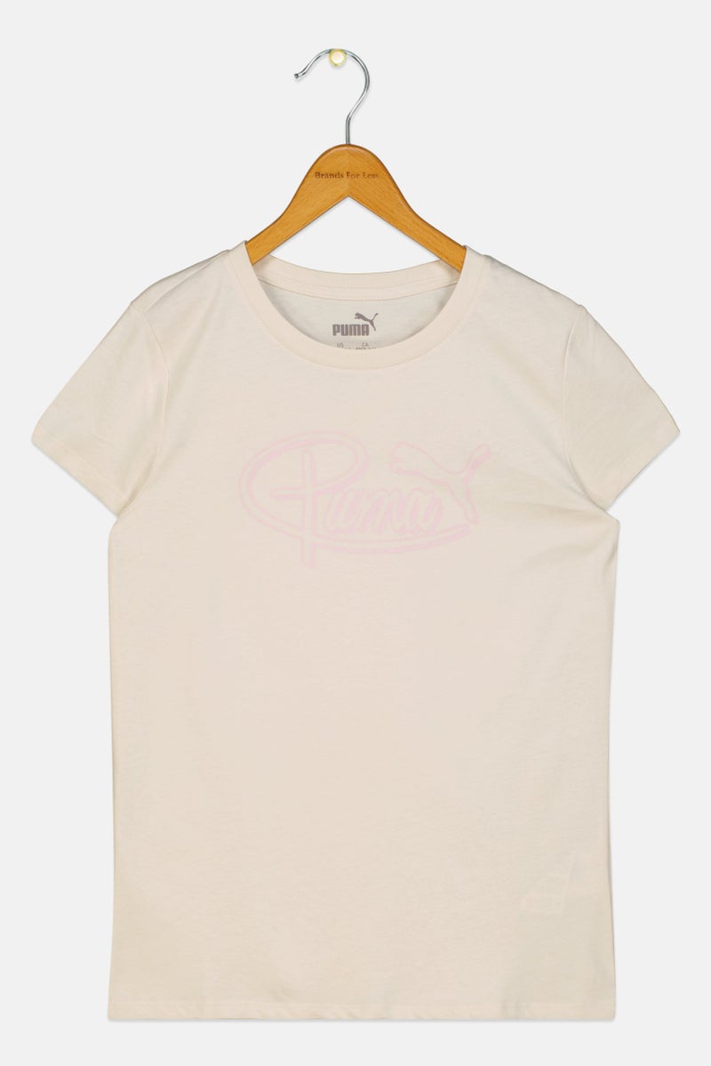 PUMA ملابس رياضية للبنات للأطفال تي شيرت قصير الأكمام خارجي، بيج - Image 2