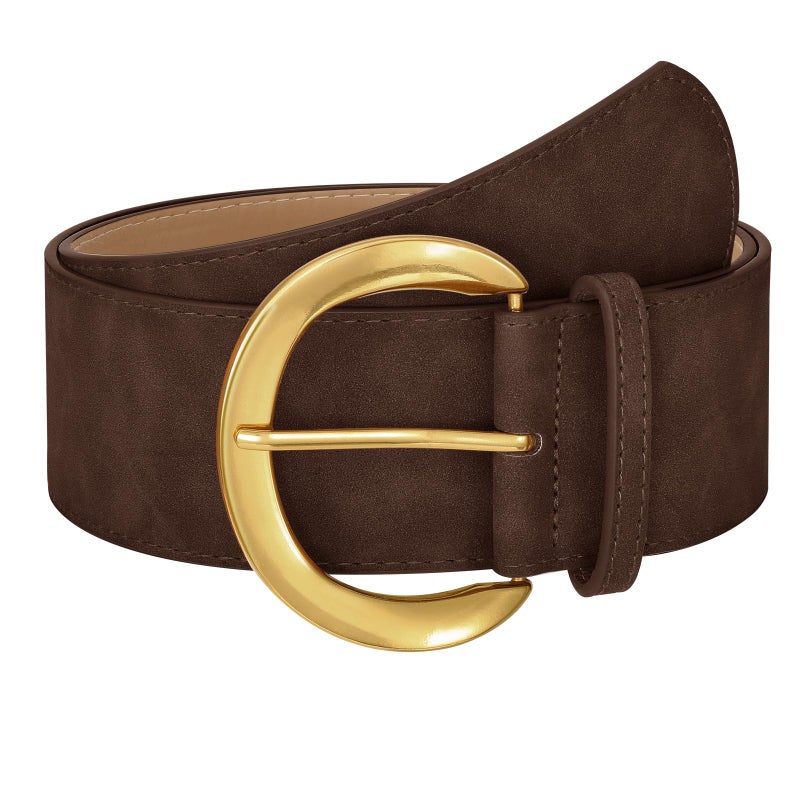 WHIPPY Womenâ€™s Wide Leather Belt for Dresses Fashion Casual Laides Thick Suede Belt with Gold Buckle, Coffee, M - Image 1