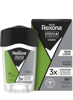 Rexona Clinical Protection Deodorant Cream For Men Active Fresh provides 96 hours 45 ml 