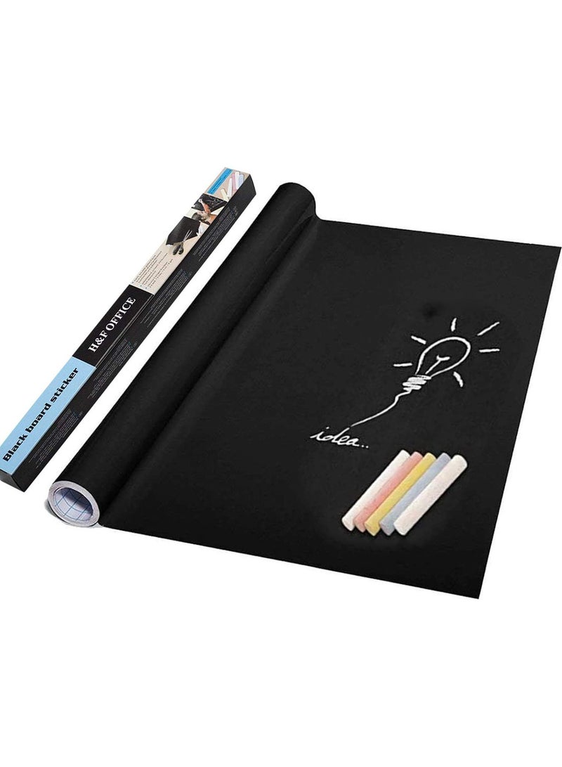 ماسكابوني لفة ورق لاصق كبيرة للسبورة - 17.7 انش × 78 انش (6.5 قدم) - 5 طباشير متضمنة - ورق حائط بديل لطلاء السبورة - ملصق حائط لاصق من الفينيل - ملصقات سبورة سوداء - Image 1