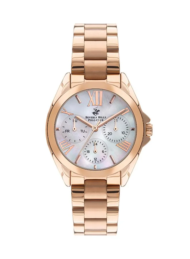 بيفرلي هيلز بولو كلوب Beverly Hills Polo Club Women's VX3J Movement Watch, Multi Function Display and Metal Strap - BP3313X.410, Rose Gold