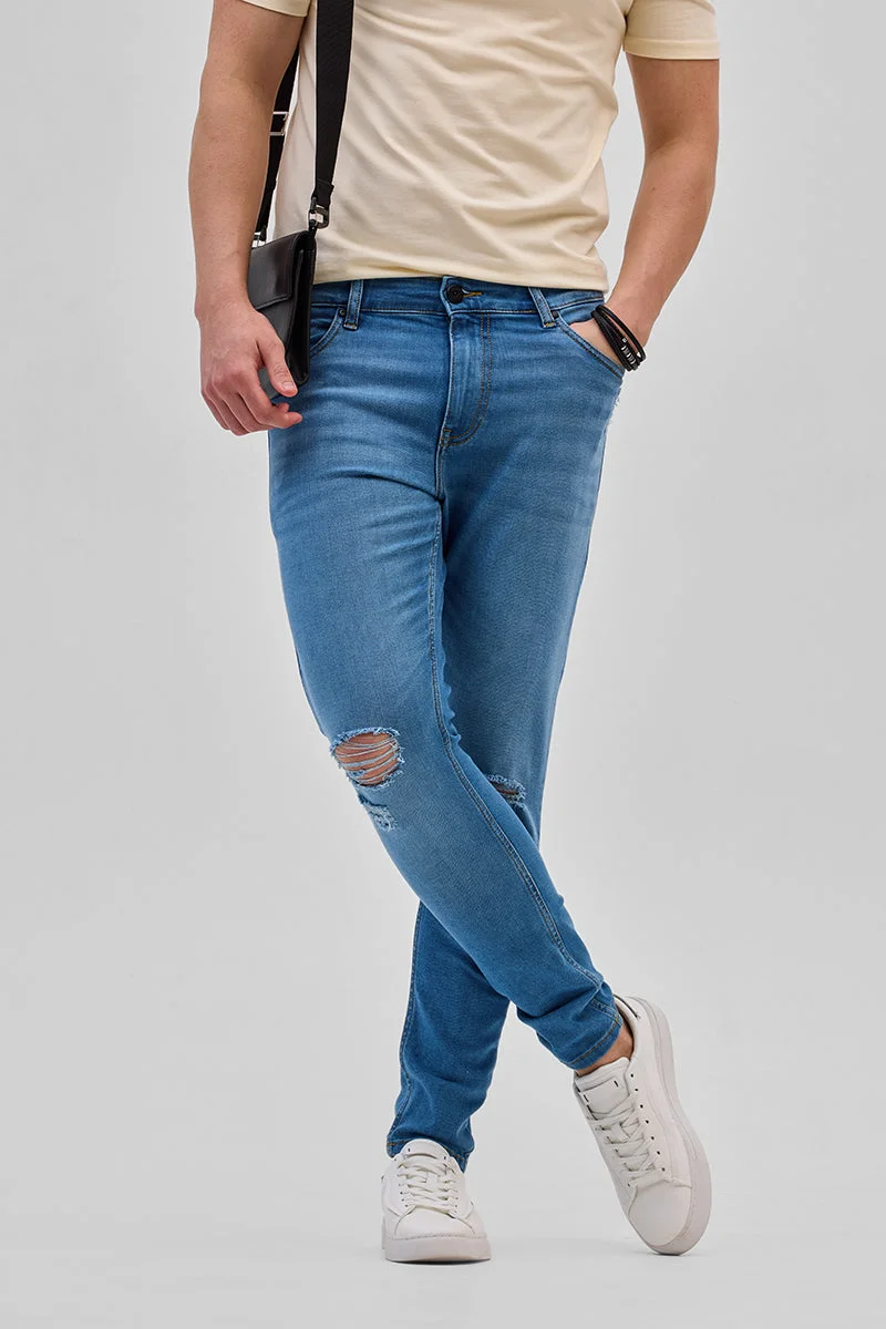 SNITCH Blue Solid Skinny Fit Streetwear Jeans