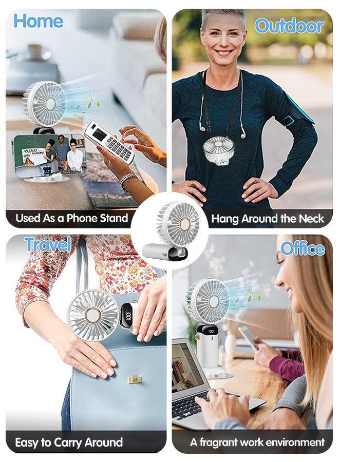 مروحة يد محمولة، مروحة صغيرة هادئة، مروحة قابلة لإعادة الشحن ببطارية USB بقدرة 2400 مللي أمبير في الساعة، مروحة طاولة تعمل بالبطارية مع 5 سرعات للمنزل والسفر والتنقل والمكياج والمكتب (أبيض) - Image 4