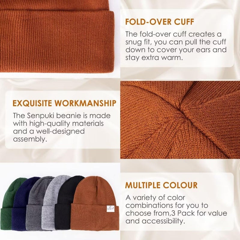 SENPUKI 3 Pack Satin Lined Winter Beanie Hats for Women Men,Silk Lined Beanie Knit Soft Warm Cuffed Hat(Black+Beige+Burgundy) - Image 5