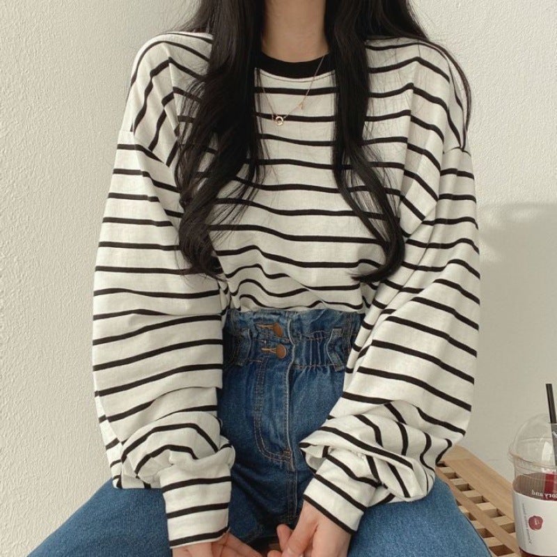 Z Stripe Long-Sleeved T-Shirt Women'S Fashionable Plus Size Korean Style Loose Ins Design Sense Niche Women - Image 2