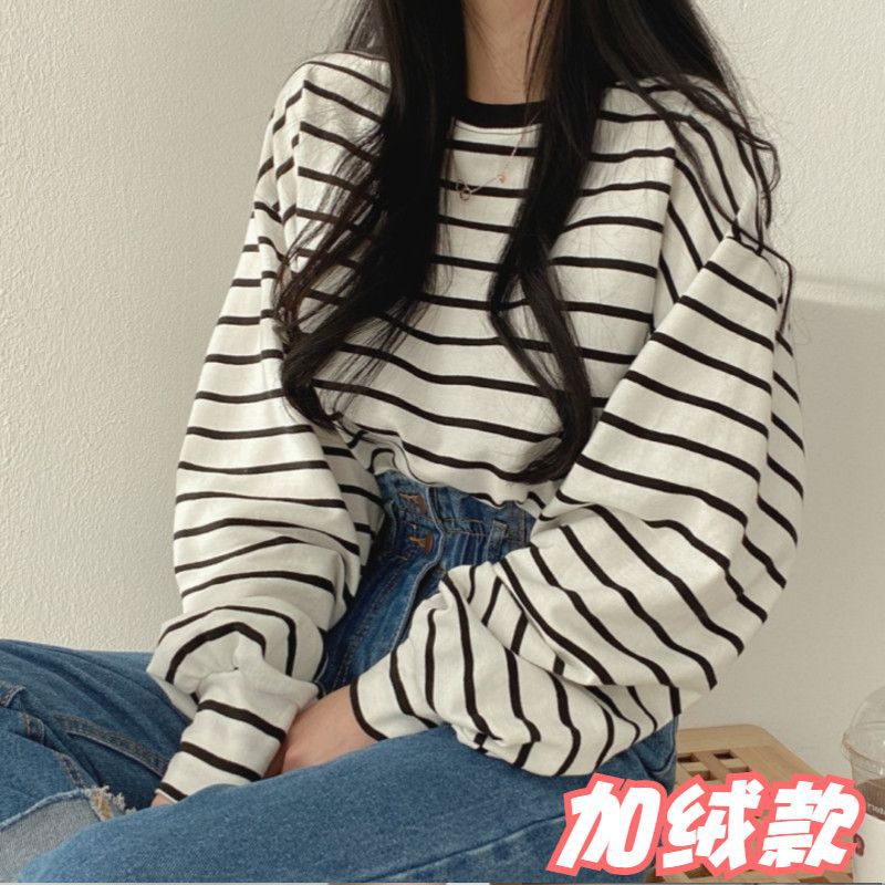 Z Stripe Long-Sleeved T-Shirt Women'S Fashionable Plus Size Korean Style Loose Ins Design Sense Niche Women - Image 1