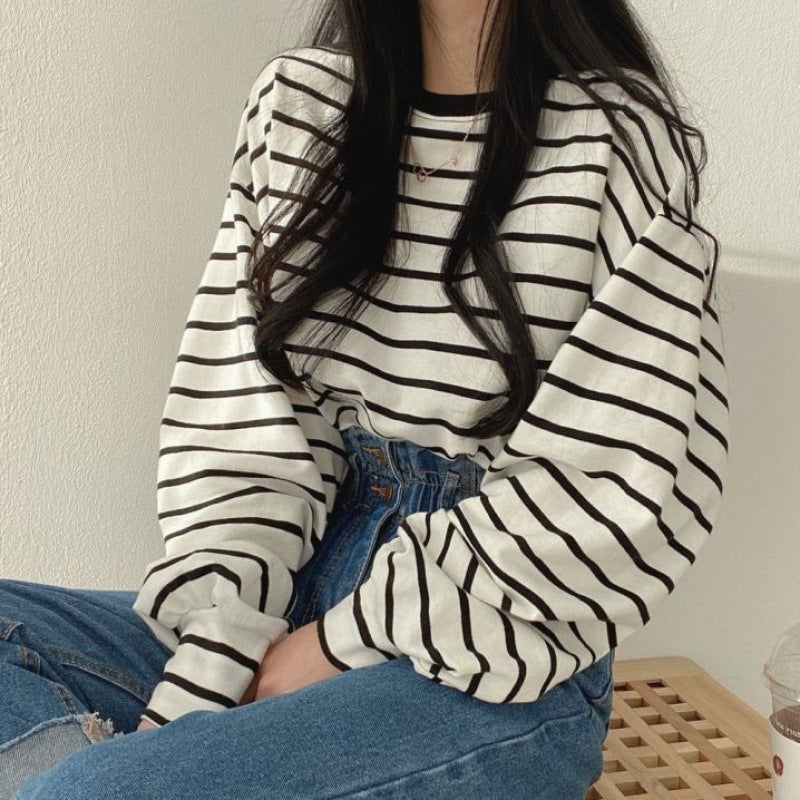Z Stripe Long-Sleeved T-Shirt Women'S Fashionable Plus Size Korean Style Loose Ins Design Sense Niche Women - Image 4
