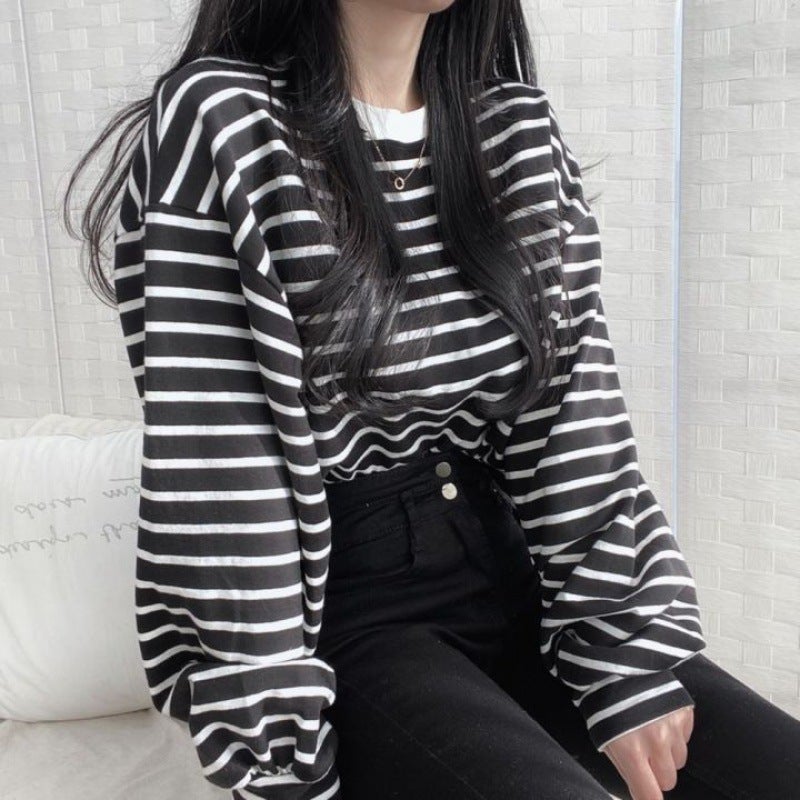 Z Stripe Long-Sleeved T-Shirt Women'S Fashionable Plus Size Korean Style Loose Ins Design Sense Niche Women - Image 3