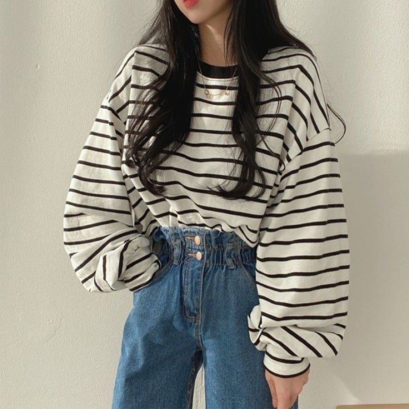 Z Stripe Long-Sleeved T-Shirt Women'S Fashionable Plus Size Korean Style Loose Ins Design Sense Niche Women - Image 5