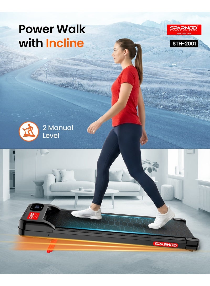 Sparnod Fitness STH-2001 Walking Pad for Home Use, 2.25 HP Motor 1–6 km/h Speed, Manual Incline 2 Levels, LED Display for Time, Distance, Speed & Calories, Shock Absorption, Compact Design, 85kg Max Weight - Image 2
