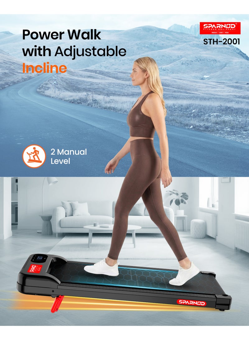 Sparnod Fitness STH-2001 Walking Pad for Home Use, 2.25 HP Motor 1–6 km/h Speed, Manual Incline 2 Levels, LED Display for Time, Distance, Speed & Calories, Shock Absorption, Compact Design, 85kg Max Weight image 2