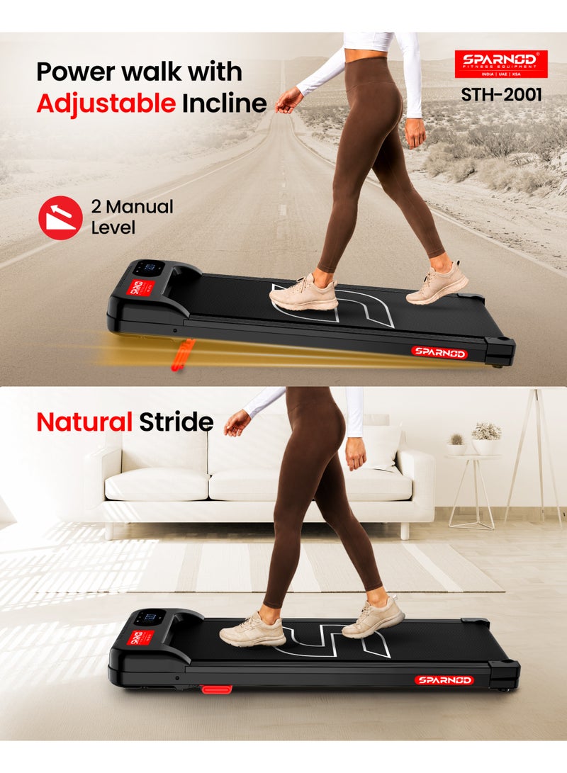 Sparnod Fitness STH-2001 Walking Pad for Home Use, 2.25 HP Motor 1–6 km/h Speed, Manual Incline 2 Levels, LED Display for Time, Distance, Speed & Calories, Shock Absorption, Compact Design, 85kg Max Weight - Image 2