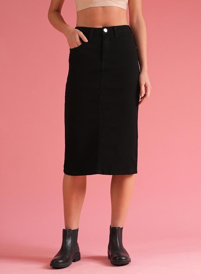 globus Solid High Rise Pencil Midi Skirt With Pockets - Image 1