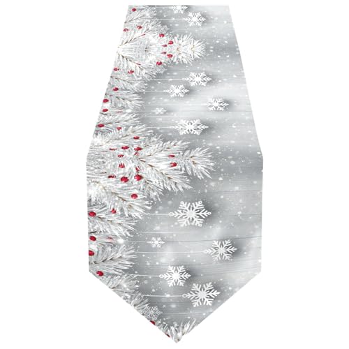 ALAZA DoubleSided Silver Christmas Tree Snowflake Table Runner 14x108 Inches LongTable Cloth Runner for Wedding Birthday Party Kitchen Dining Home Everyday Decor - Image 1