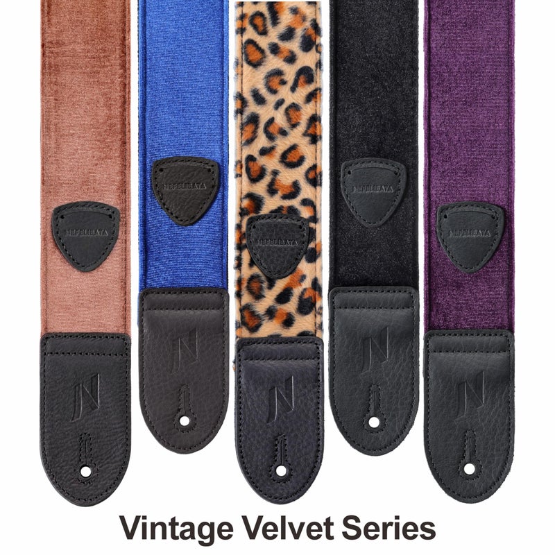 Nefelibata Guitar Strap,Double Full-Grain Leather Ends,Vintage Velvet Strap/FREE BONUS-4 Picks+Strap Locks+Strap Button,Gift For Bass,Electric&Acoustic Guitars(Vintage Coffee Brown) - Image 5