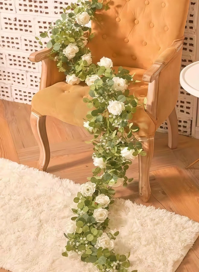 أغصان أوكالبتوس صناعية، زهور ورود صناعية، إكليل جبسوفيلا، إكليل معلق على الحائط لحفلات الزفاف، ديكور منزلي وحديقة، نباتات خضراء - Image 4