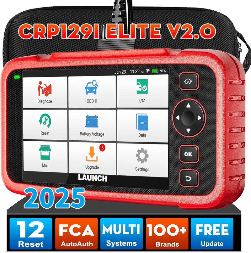 LAUNCH CRP129I V20 OBD2 Scanner 2025 FCA AutoAuth NextGen12 Resets OilEPBSASTPMSBMSThrottleDPF ResetInjector Coding ABS SRS Transmission Engine Code Reader Lifetime Free Update