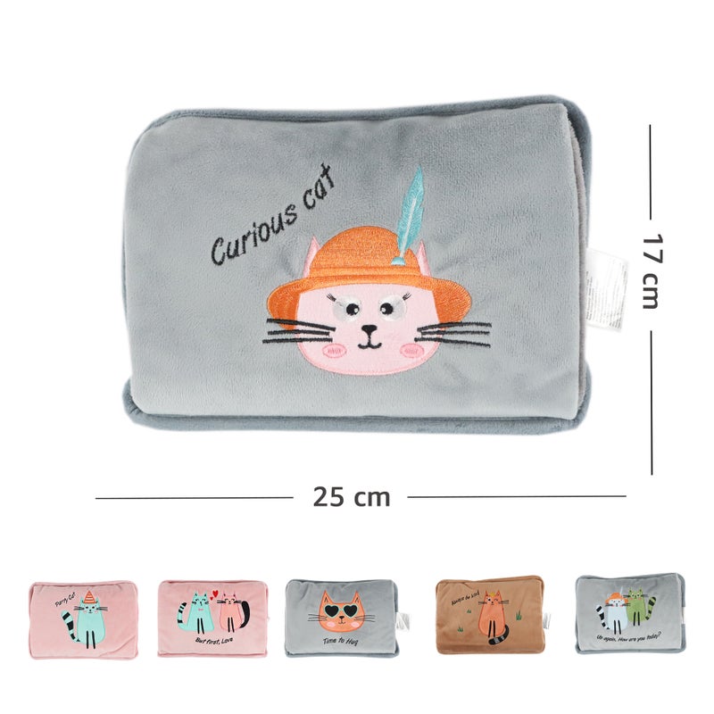 Biggdesign Curious Cat Electric Hot Water Bottle with Soft Cover Rechargable Hot Water Bag for Pain Relief - Image 5