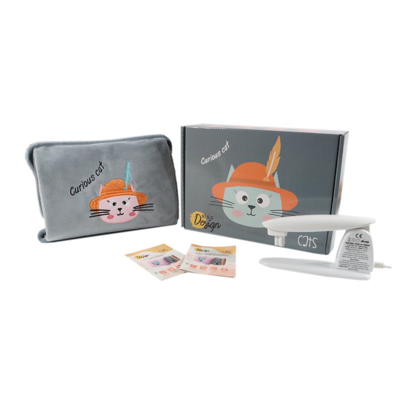 Biggdesign Curious Cat Electric Hot Water Bottle with Soft Cover Rechargable Hot Water Bag for Pain Relief - Image 3