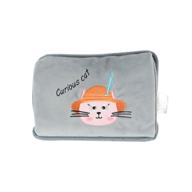 Biggdesign Curious Cat Electric Hot Water Bottle with Soft Cover Rechargable Hot Water Bag for Pain Relief - Image 1