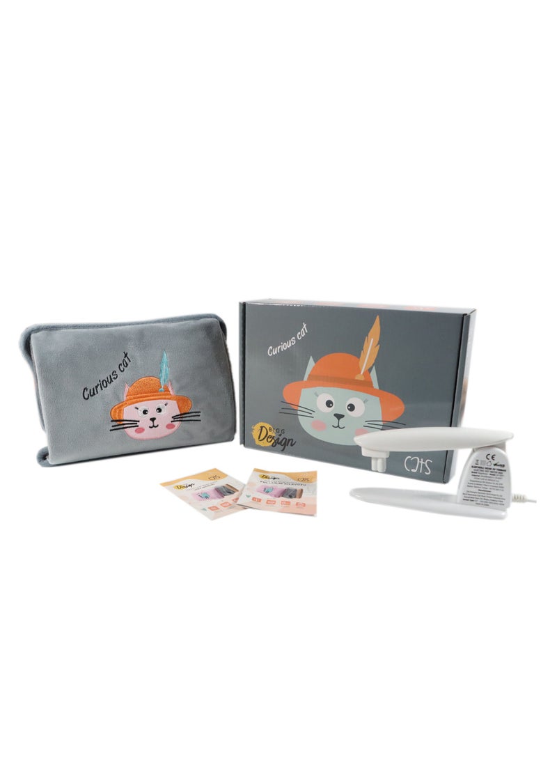 Biggdesign Curious Cat Electric Hot Water Bottle with Soft Cover Rechargable Hot Water Bag for Pain Relief  - Image 3