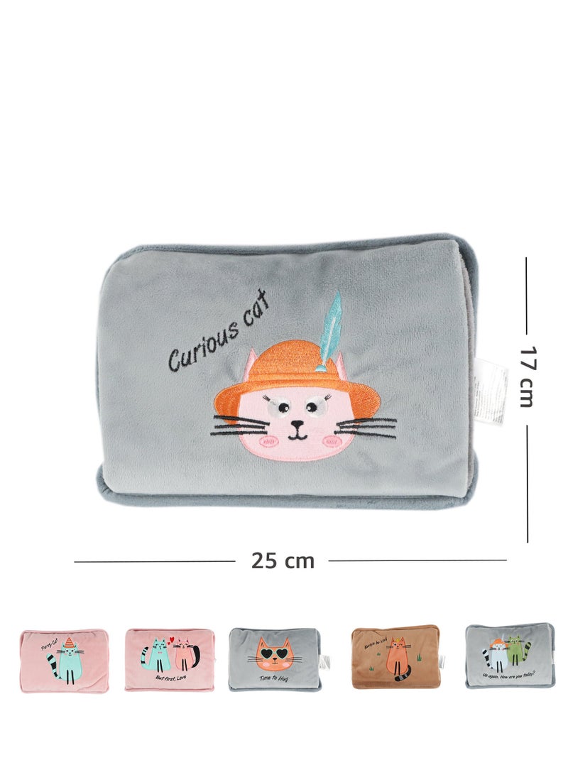 Biggdesign Curious Cat Electric Hot Water Bottle with Soft Cover Rechargable Hot Water Bag for Pain Relief  - Image 5