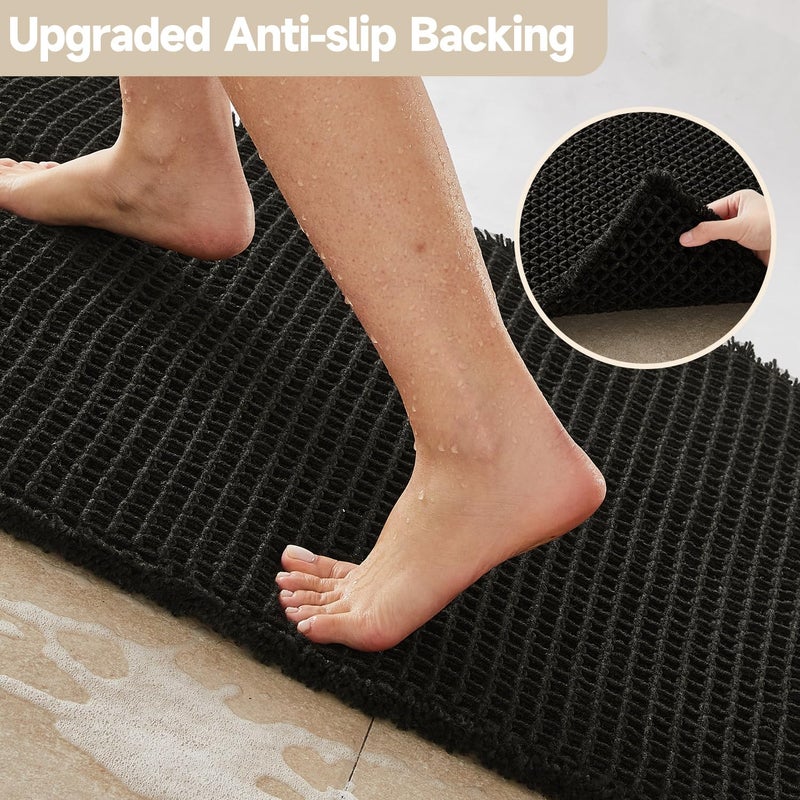 TYUU Black Bathroom Rug, Waffle Bath Mat Non Slip Washable Super Absorbent Quick Dry Boho Farmhouse Bathroom Decor, 30"x20" Black - Image 4