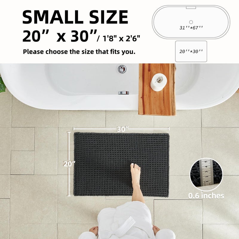 TYUU Black Bathroom Rug, Waffle Bath Mat Non Slip Washable Super Absorbent Quick Dry Boho Farmhouse Bathroom Decor, 30"x20" Black - Image 2
