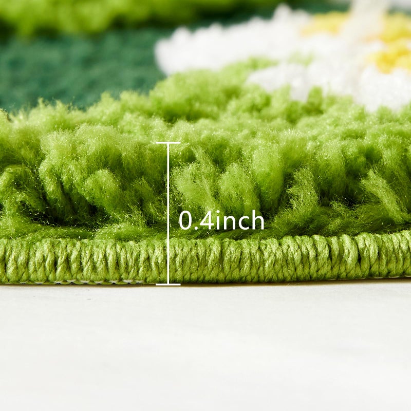 Ouyattle Cute Green Bath Mat Floral Moss Spring Daisy Flower Bathroom Rugs Non Slip Machine Washable Super Absorbent  Irregular Shaped 2ft Luxury Grass Microfiber Bath Rug Bathroom Shower Floor Mat - Image 2
