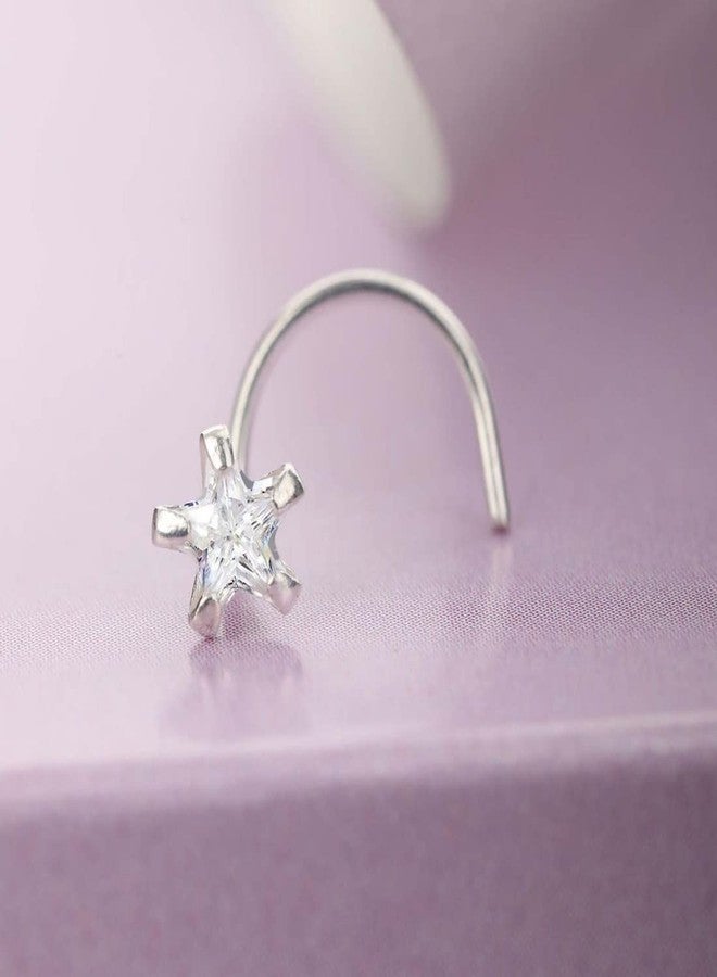 ZAVYA 925 Sterling Silver Cubic Zirconia CZ Star Minimal Nath Rhodium Plated Nose Pin | Stylish Silver Nose Ring | Gift for Women & Girls | With Certificate of Authenticity and 925 Hallmark - Image 2