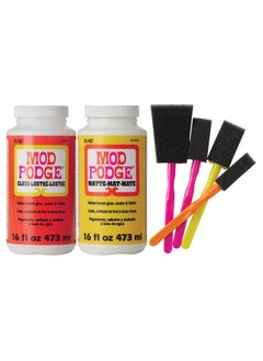 Mod Podge Complete Decoupage Kittwo 16Oz Bottles Waterbase Sealer/Glue (Matte Gloss Finish) With 4Pk Foam Brush Set, Clear  - Image 1