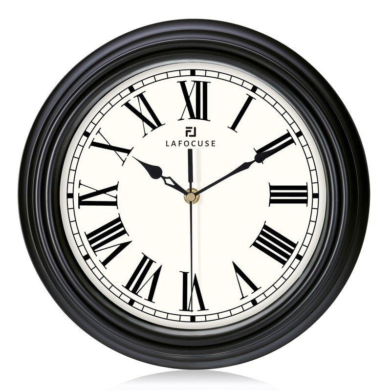 Lafocuse 12 Inch Silent Retro Black Wall Clocks Battery Operated Analog Roman Numerals Wall Clock for Living Room Decor Reloj de Pared Decorative Classic Kitchen Clock for Bedroom Home Office