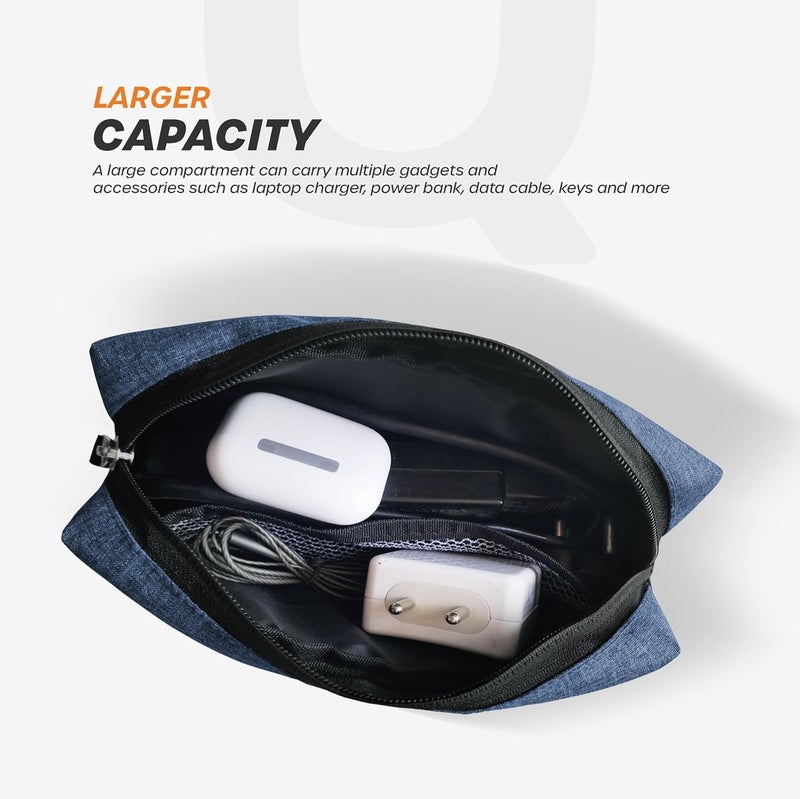Cranique Polyester Travel Organizer Gadget Case | Electronic Accessories Storage Pouch for Power Adapters, Hard Disk, Power Bank, Cables, Dongle, Pen Drives, Laptop Charger Pouch (QP2) (Blue) - Image 5