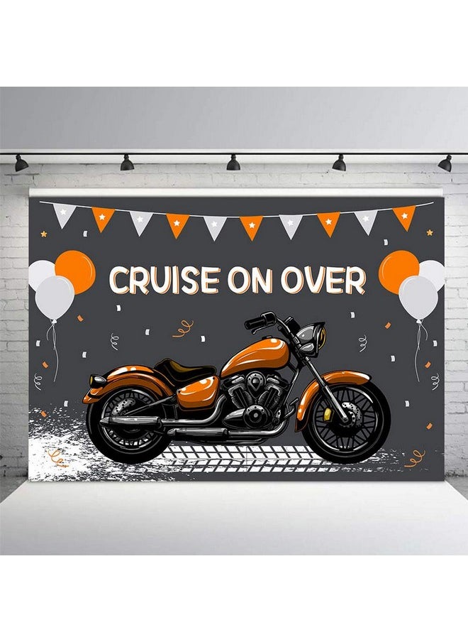 MEHOFOND Motorcycle Boy Birthday Party Backdrop Props Boy Happy 1St Birthday Cruise On Over Ride Photography Orange Silver Balloons Background Photo Banner For Cake Table Supplies 7X5Ft  - Image 1