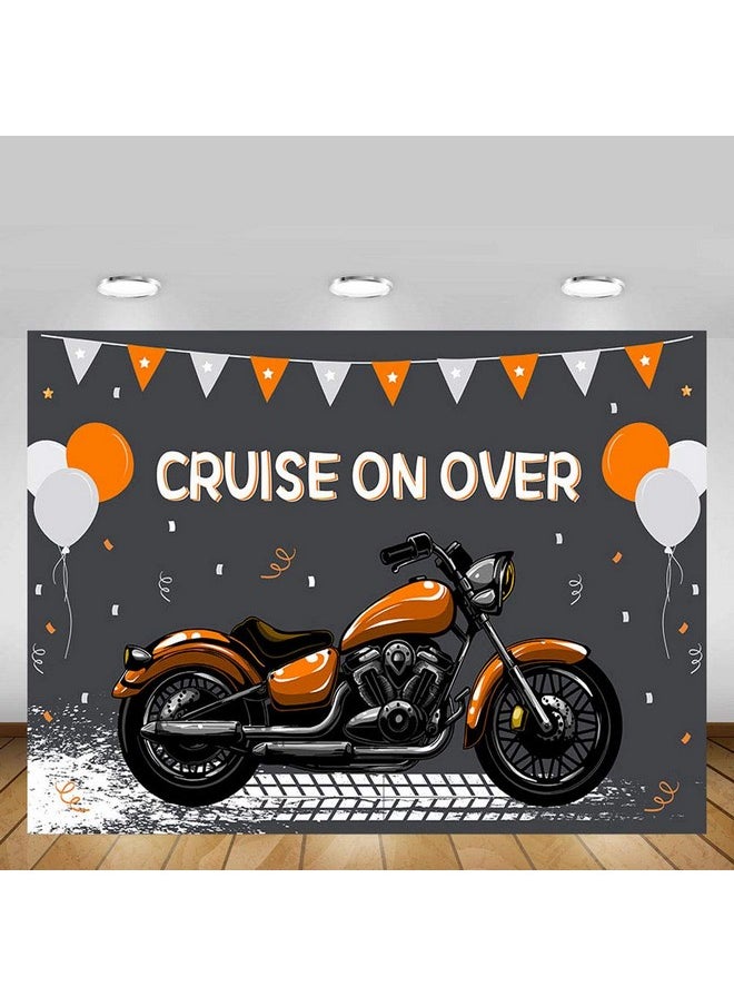 MEHOFOND Motorcycle Boy Birthday Party Backdrop Props Boy Happy 1St Birthday Cruise On Over Ride Photography Orange Silver Balloons Background Photo Banner For Cake Table Supplies 7X5Ft  - Image 2