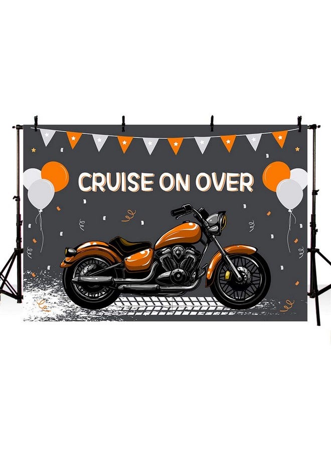 MEHOFOND Motorcycle Boy Birthday Party Backdrop Props Boy Happy 1St Birthday Cruise On Over Ride Photography Orange Silver Balloons Background Photo Banner For Cake Table Supplies 7X5Ft  - Image 4